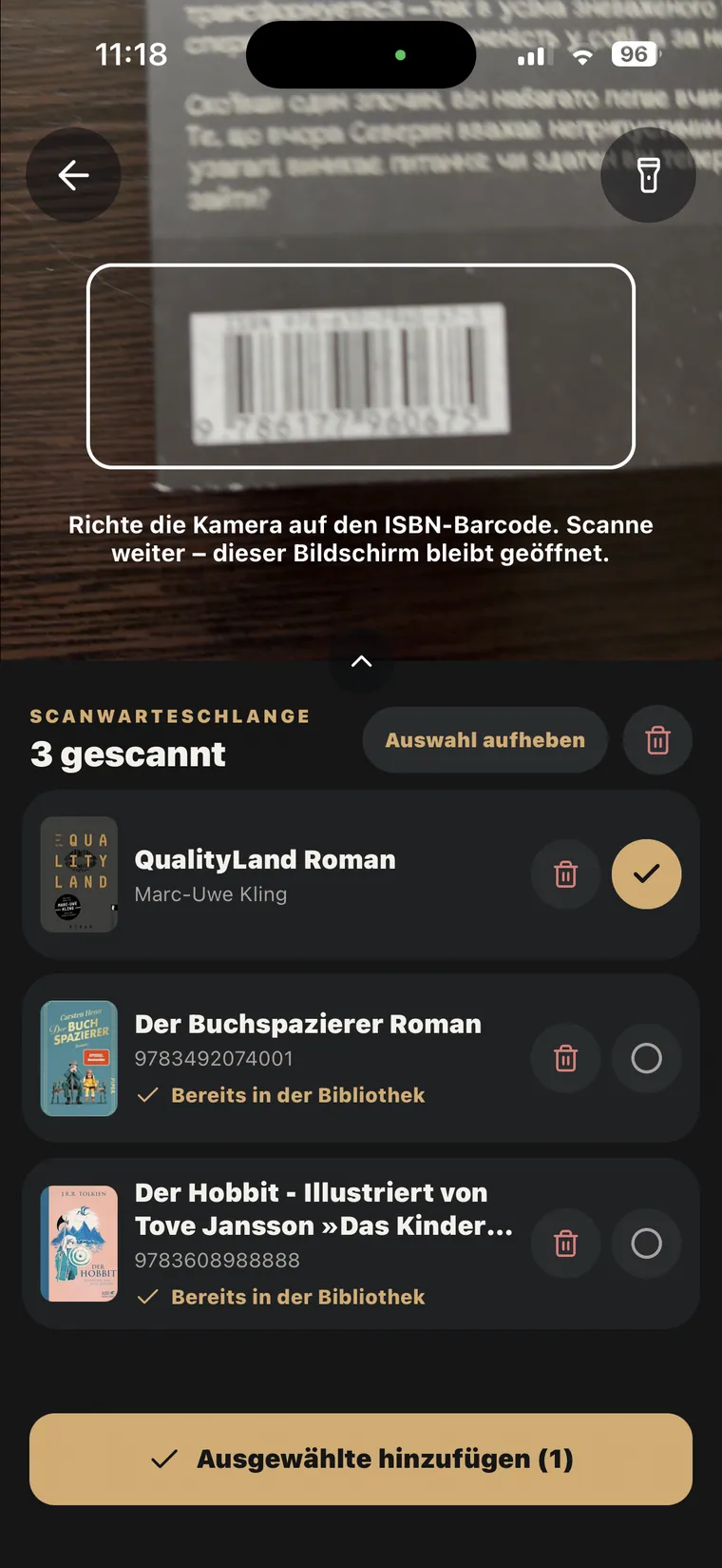 Bücher scannen. Einfach weiter. — Mehrere Bücher in einem Durchgang hinzufügen.